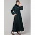 Embroidery abaya with balloon sleeves- Bottle Green